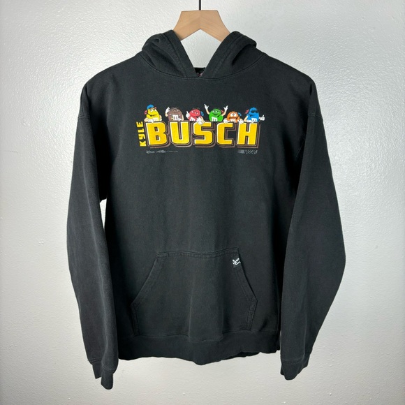 Vintage Kyle Busch M&Ms NASCAR Racing Black Y2K Hoodie Women’s Size Medium - Picture 1 of 5